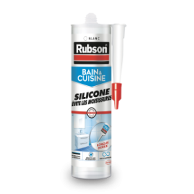 RUBSON Mastic Bain&Cuisine Silicone Evite les Moisissures Blanc Cartouche, 280ml