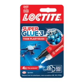 LOCTITE Colles Cyanoacrylates SUPERGLUE-3 Spécial Plastiques, 2g